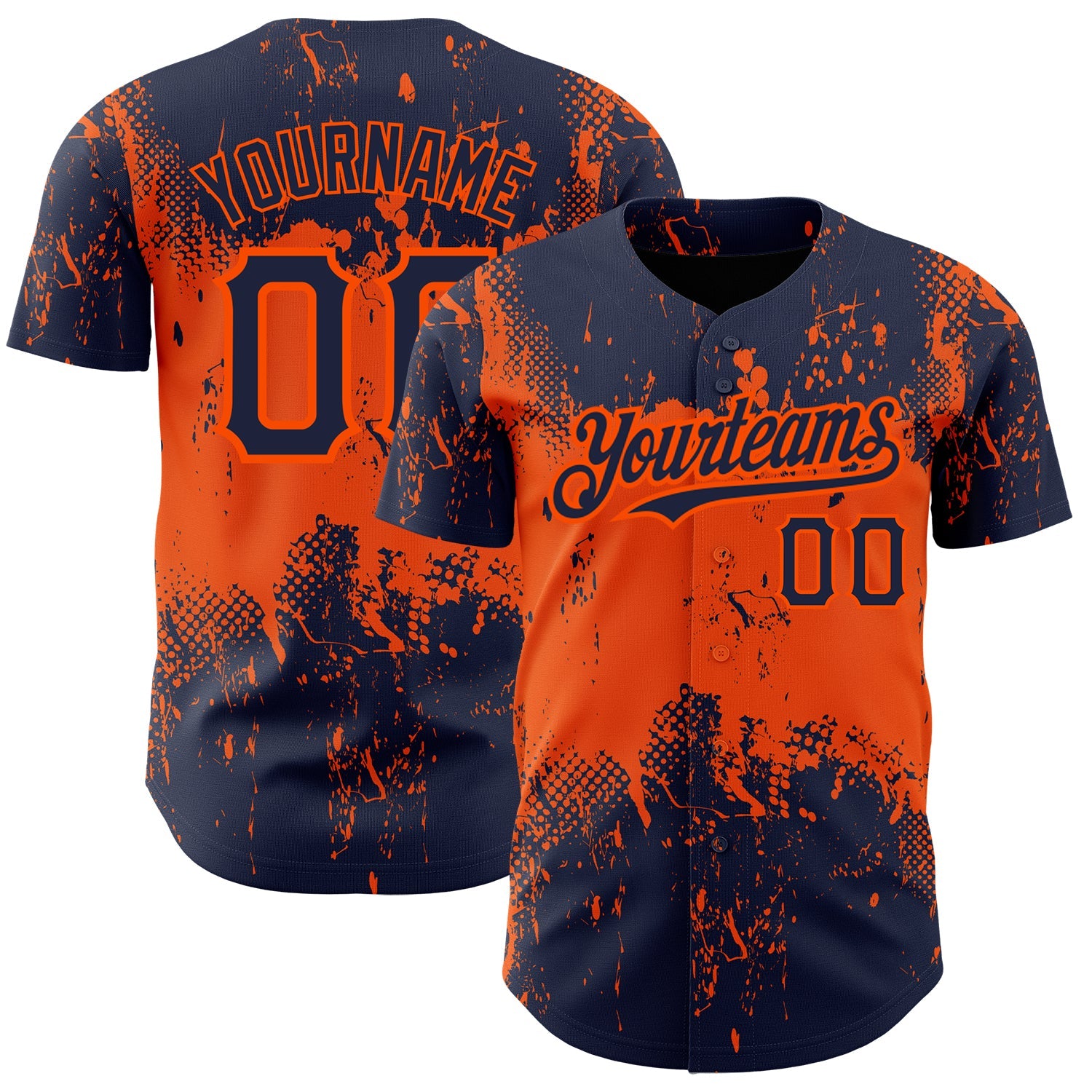 Custom Navy Orange 3D Pattern Design Abstract Splatter Grunge Art Authentic Baseball Jersey - Sky-Custom