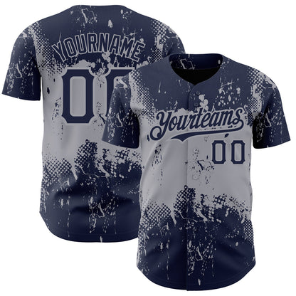 Custom Navy Gray 3D Pattern Design Abstract Splatter Grunge Art Authentic Baseball Jersey - Sky-Custom