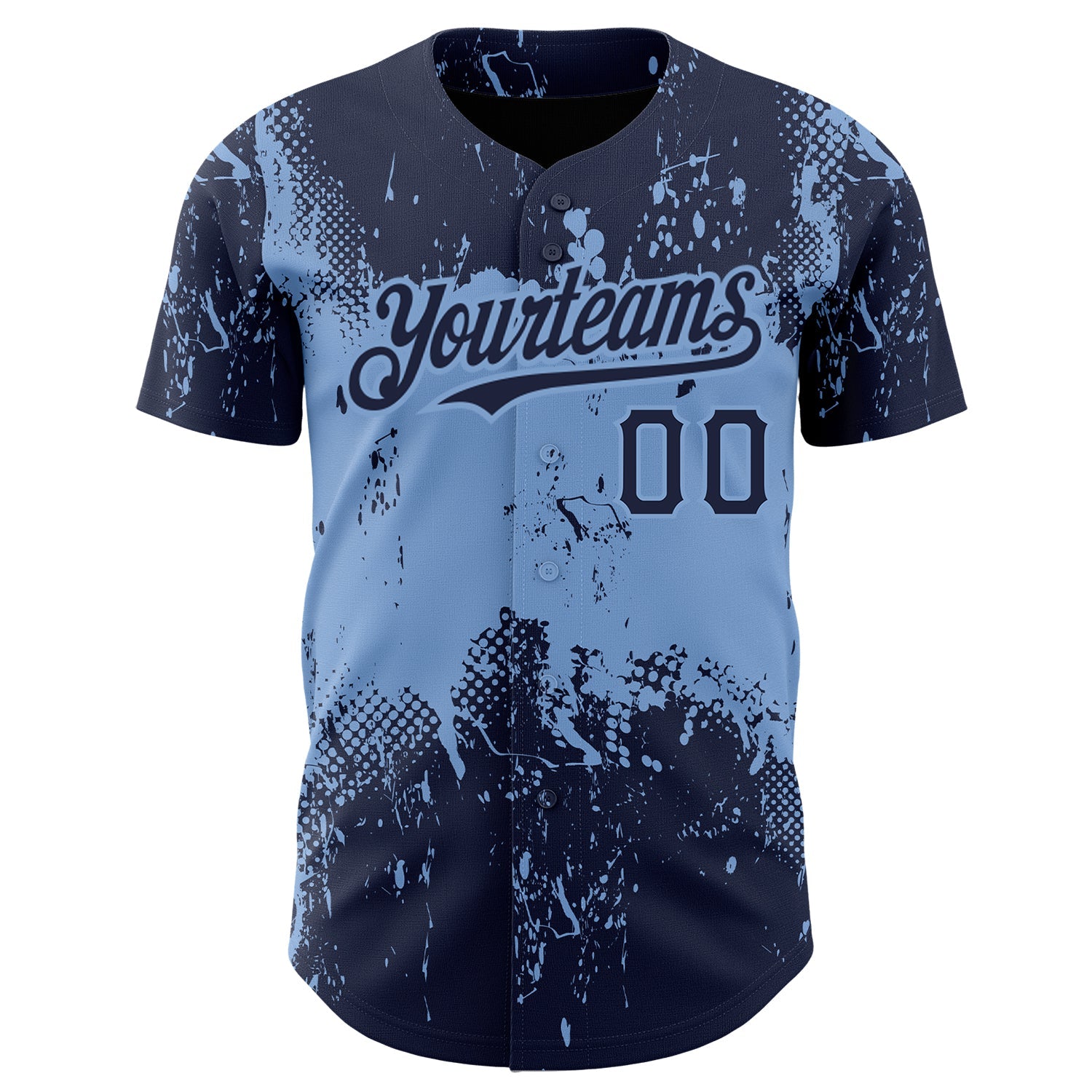 Custom Navy Light Blue 3D Pattern Design Abstract Splatter Grunge Art Authentic Baseball Jersey - Sky-Custom