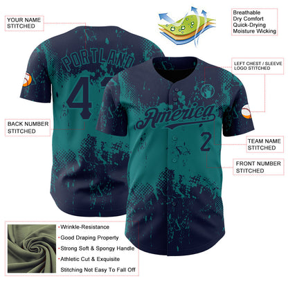 Custom Navy Teal 3D Pattern Design Abstract Splatter Grunge Art Authentic Baseball Jersey - Sky-Custom