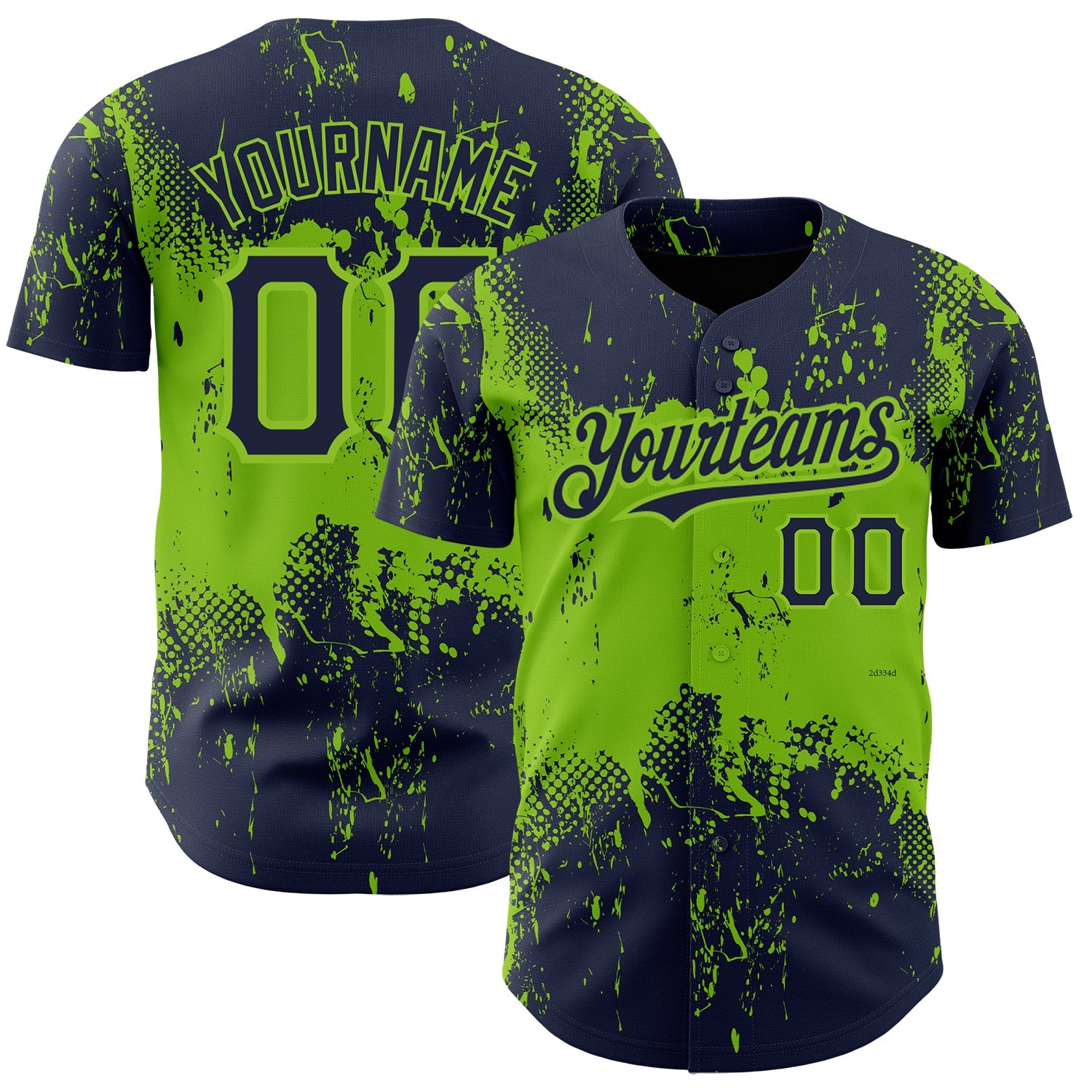 Custom Navy Neon Green 3D Pattern Design Abstract Splatter Grunge Art Authentic Baseball Jersey - Sky-Custom
