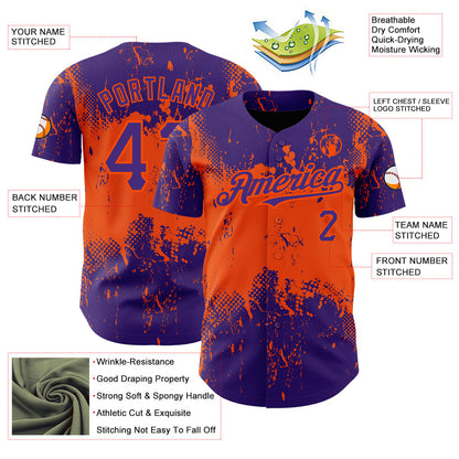 Custom Purple Orange 3D Pattern Design Abstract Splatter Grunge Art Authentic Baseball Jersey - Sky-Custom