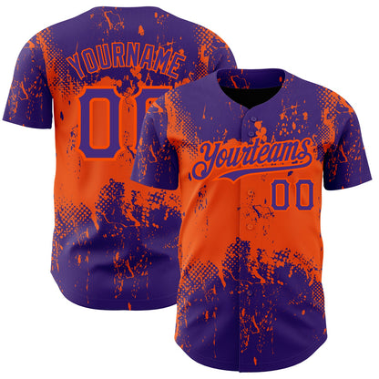 Custom Purple Orange 3D Pattern Design Abstract Splatter Grunge Art Authentic Baseball Jersey - Sky-Custom