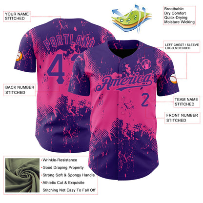 Custom Purple Pink 3D Pattern Design Abstract Splatter Grunge Art Authentic Baseball Jersey - Sky-Custom