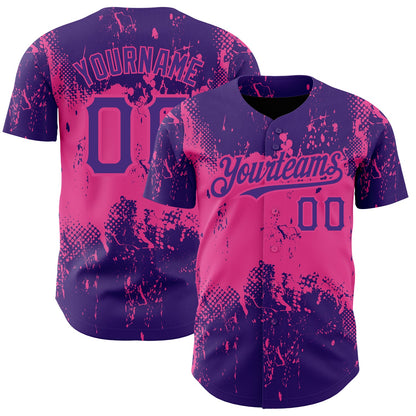 Custom Purple Pink 3D Pattern Design Abstract Splatter Grunge Art Authentic Baseball Jersey - Sky-Custom