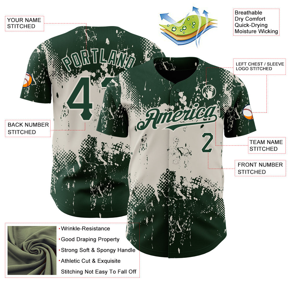 Custom Green Cream 3D Pattern Design Abstract Splatter Grunge Art Authentic Baseball Jersey - Sky-Custom