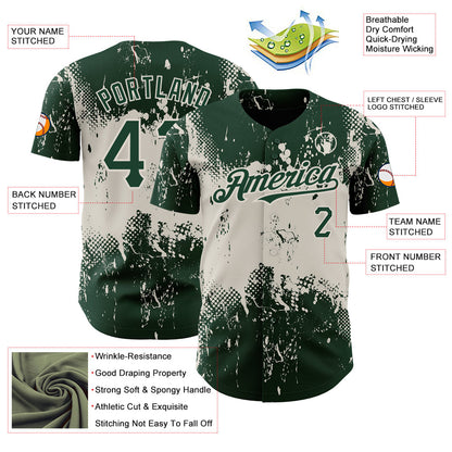Custom Green Cream 3D Pattern Design Abstract Splatter Grunge Art Authentic Baseball Jersey - Sky-Custom