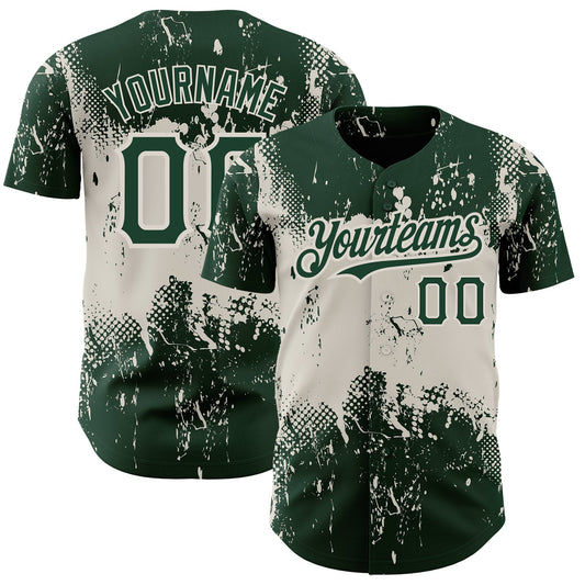 Custom Green Cream 3D Pattern Design Abstract Splatter Grunge Art Authentic Baseball Jersey - Sky-Custom