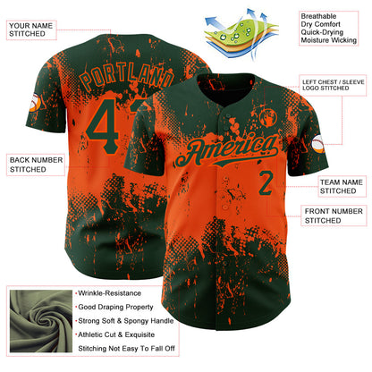 Custom Green Orange 3D Pattern Design Abstract Splatter Grunge Art Authentic Baseball Jersey - Sky-Custom