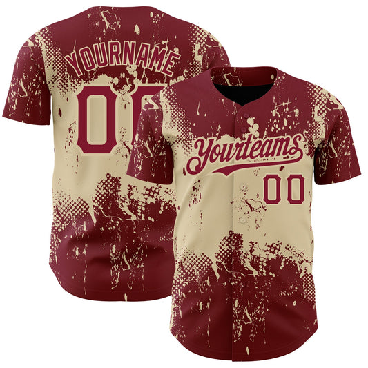 Custom Crimson City Cream 3D Pattern Design Abstract Splatter Grunge Art Authentic Baseball Jersey - Sky-Custom
