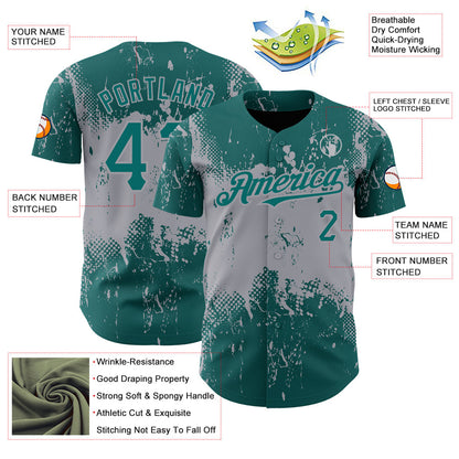 Custom Teal Gray 3D Pattern Design Abstract Splatter Grunge Art Authentic Baseball Jersey - Sky-Custom