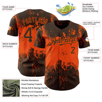 Custom Brown Orange 3D Pattern Design Abstract Splatter Grunge Art Authentic Baseball Jersey - Sky-Custom