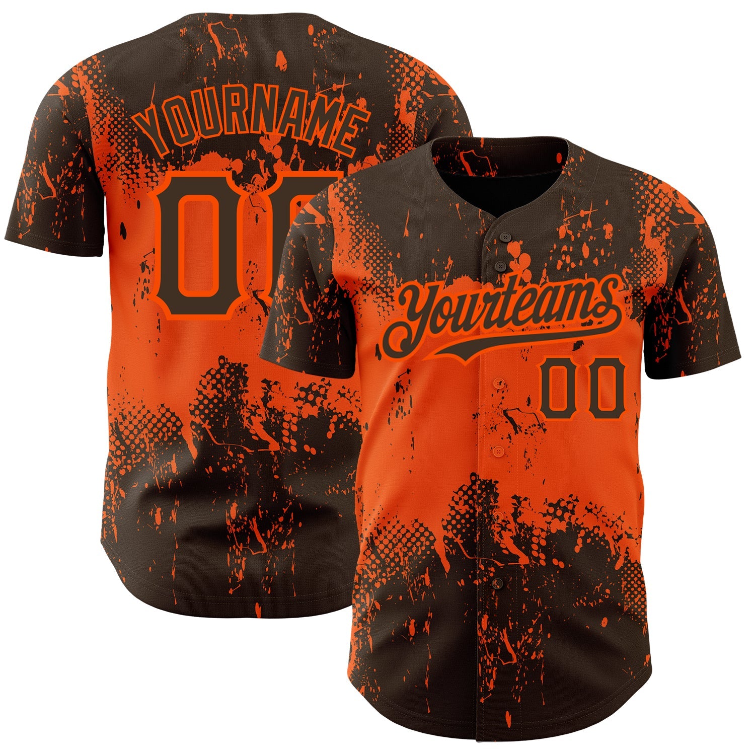 Custom Brown Orange 3D Pattern Design Abstract Splatter Grunge Art Authentic Baseball Jersey - Sky-Custom