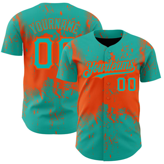 Custom Aqua Orange 3D Pattern Design Abstract Splatter Grunge Art Authentic Baseball Jersey - Sky-Custom
