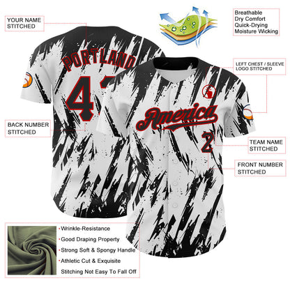 Custom White Black-Red 3D Pattern Design Abstract Sharp Shape Authentic Baseball Jersey - Sky-Custom
