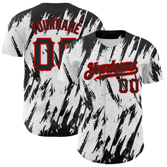 Custom White Black-Red 3D Pattern Design Abstract Sharp Shape Authentic Baseball Jersey - Sky-Custom