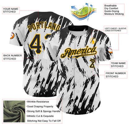 Custom White Black-Gold 3D Pattern Design Abstract Sharp Shape Authentic Baseball Jersey - Sky-Custom