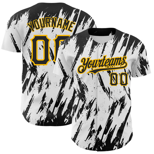 Custom White Black-Gold 3D Pattern Design Abstract Sharp Shape Authentic Baseball Jersey - Sky-Custom