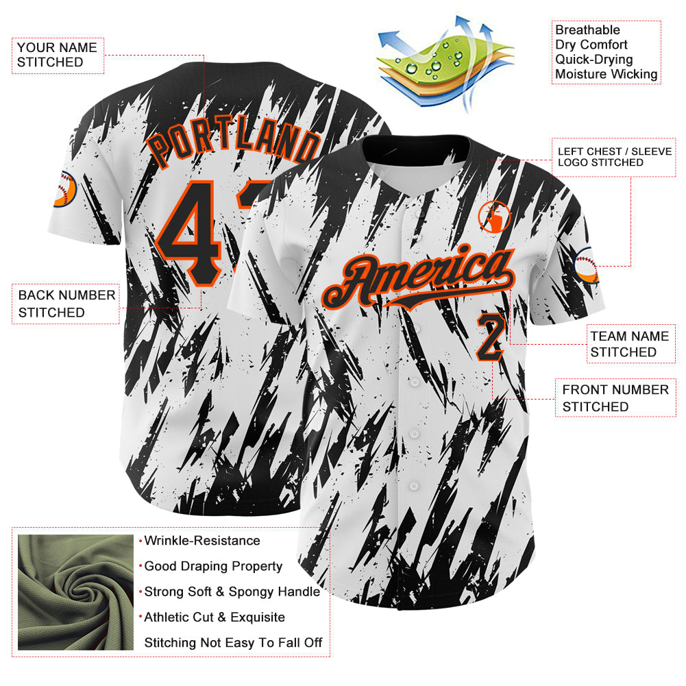 Custom White Black-Orange 3D Pattern Design Abstract Sharp Shape Authentic Baseball Jersey - Sky-Custom