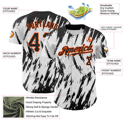 Custom White Black-Orange 3D Pattern Design Abstract Sharp Shape Authentic Baseball Jersey - Sky-Custom