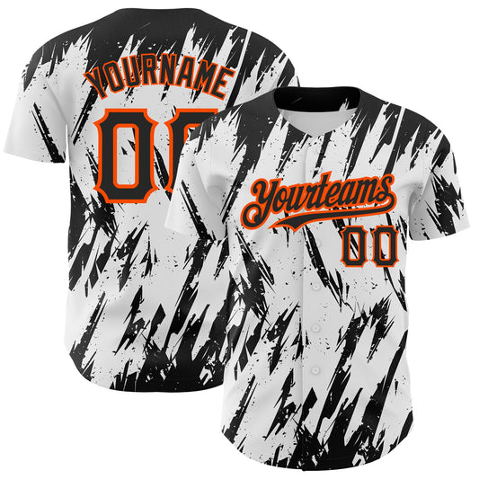 Custom White Black-Orange 3D Pattern Design Abstract Sharp Shape Authentic Baseball Jersey - Sky-Custom