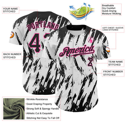 Custom White Black-Pink 3D Pattern Design Abstract Sharp Shape Authentic Baseball Jersey - Sky-Custom