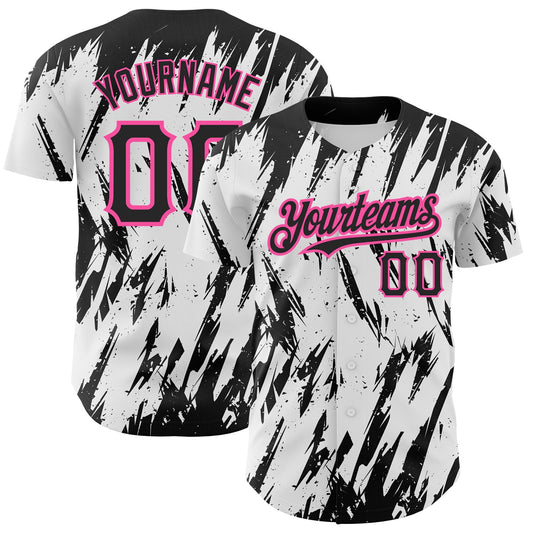 Custom White Black-Pink 3D Pattern Design Abstract Sharp Shape Authentic Baseball Jersey - Sky-Custom