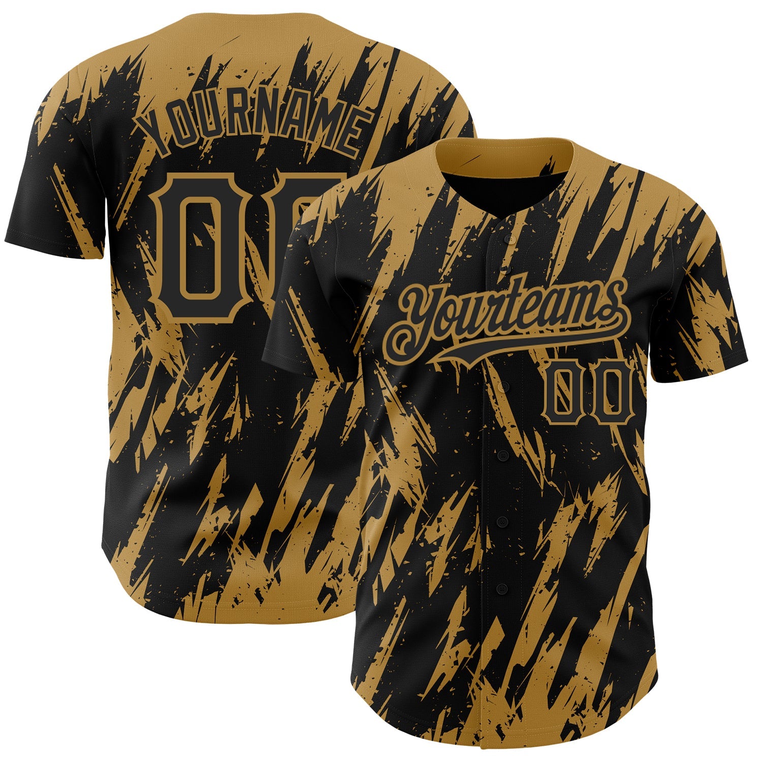 Custom Black Old Gold 3D Pattern Design Abstract Sharp Shape Authentic Baseball Jersey - Sky-Custom
