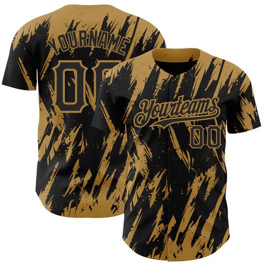 Custom Black Old Gold 3D Pattern Design Abstract Sharp Shape Authentic Baseball Jersey - Sky-Custom