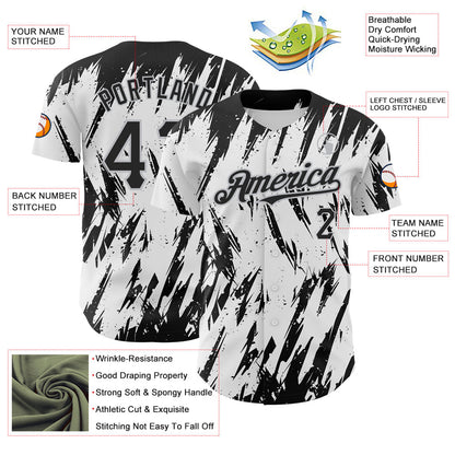 Custom White Black-Gray 3D Pattern Design Abstract Sharp Shape Authentic Baseball Jersey - Sky-Custom
