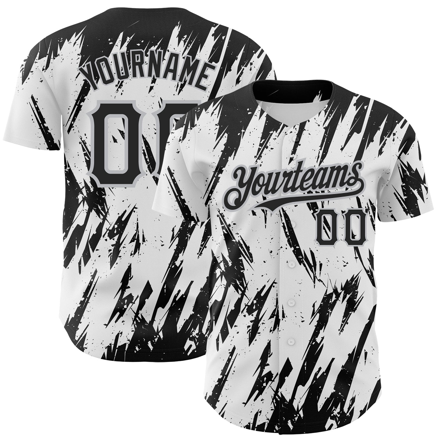 Custom White Black-Gray 3D Pattern Design Abstract Sharp Shape Authentic Baseball Jersey - Sky-Custom