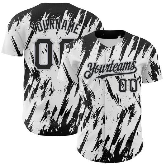 Custom White Black-Gray 3D Pattern Design Abstract Sharp Shape Authentic Baseball Jersey - Sky-Custom