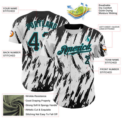 Custom White Black-Teal 3D Pattern Design Abstract Sharp Shape Authentic Baseball Jersey - Sky-Custom