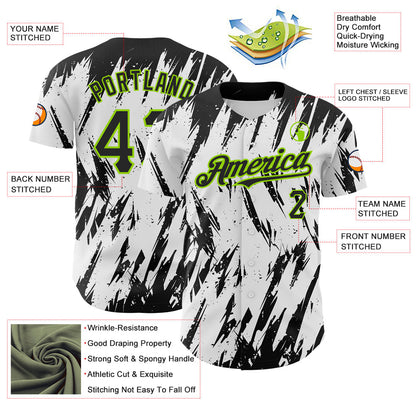 Custom White Black-Neon Green 3D Pattern Design Abstract Sharp Shape Authentic Baseball Jersey - Sky-Custom