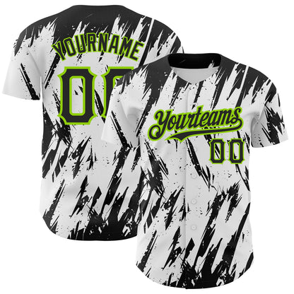 Custom White Black-Neon Green 3D Pattern Design Abstract Sharp Shape Authentic Baseball Jersey - Sky-Custom
