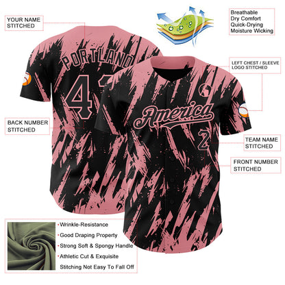 Custom Black Medium Pink 3D Pattern Design Abstract Sharp Shape Authentic Baseball Jersey - Sky-Custom