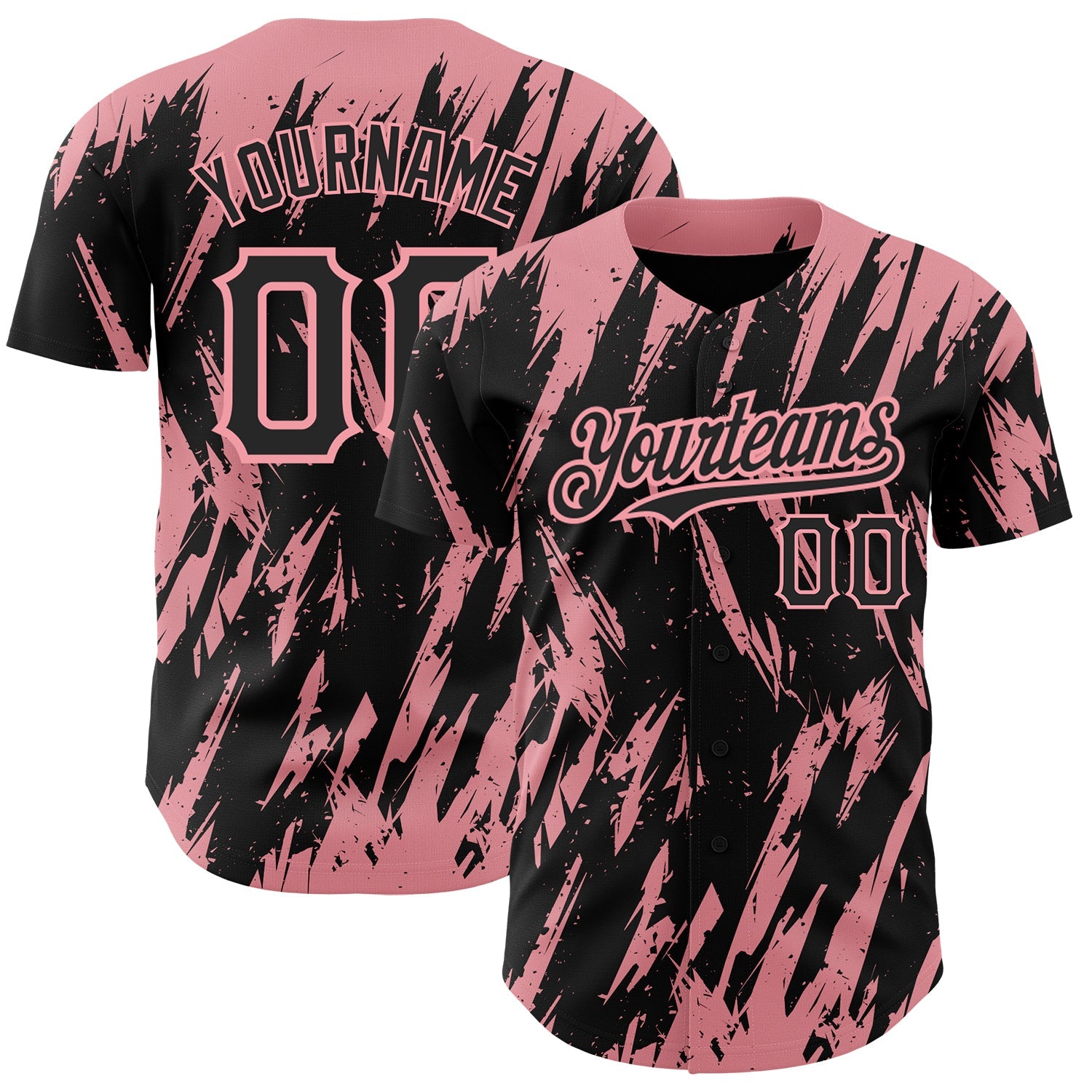 Custom Black Medium Pink 3D Pattern Design Abstract Sharp Shape Authentic Baseball Jersey - Sky-Custom