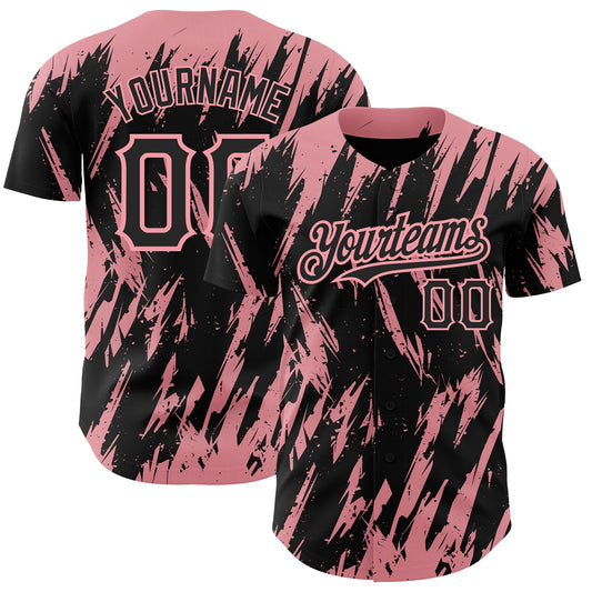 Custom Black Medium Pink 3D Pattern Design Abstract Sharp Shape Authentic Baseball Jersey - Sky-Custom