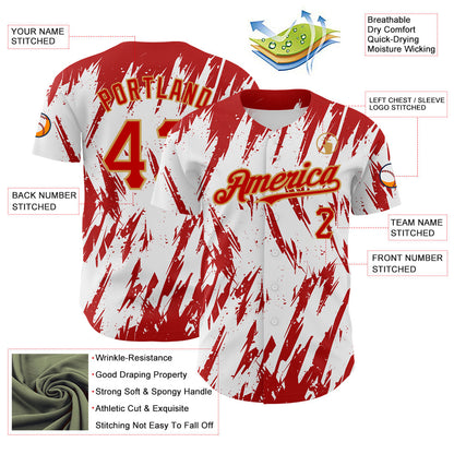 Custom White Red-Old Gold 3D Pattern Design Abstract Sharp Shape Authentic Baseball Jersey - Sky-Custom