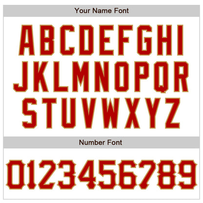 Custom White Red-Old Gold 3D Pattern Design Abstract Sharp Shape Authentic Baseball Jersey - Sky-Custom