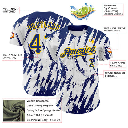Custom White Royal-Yellow 3D Pattern Design Abstract Sharp Shape Authentic Baseball Jersey - Sky-Custom