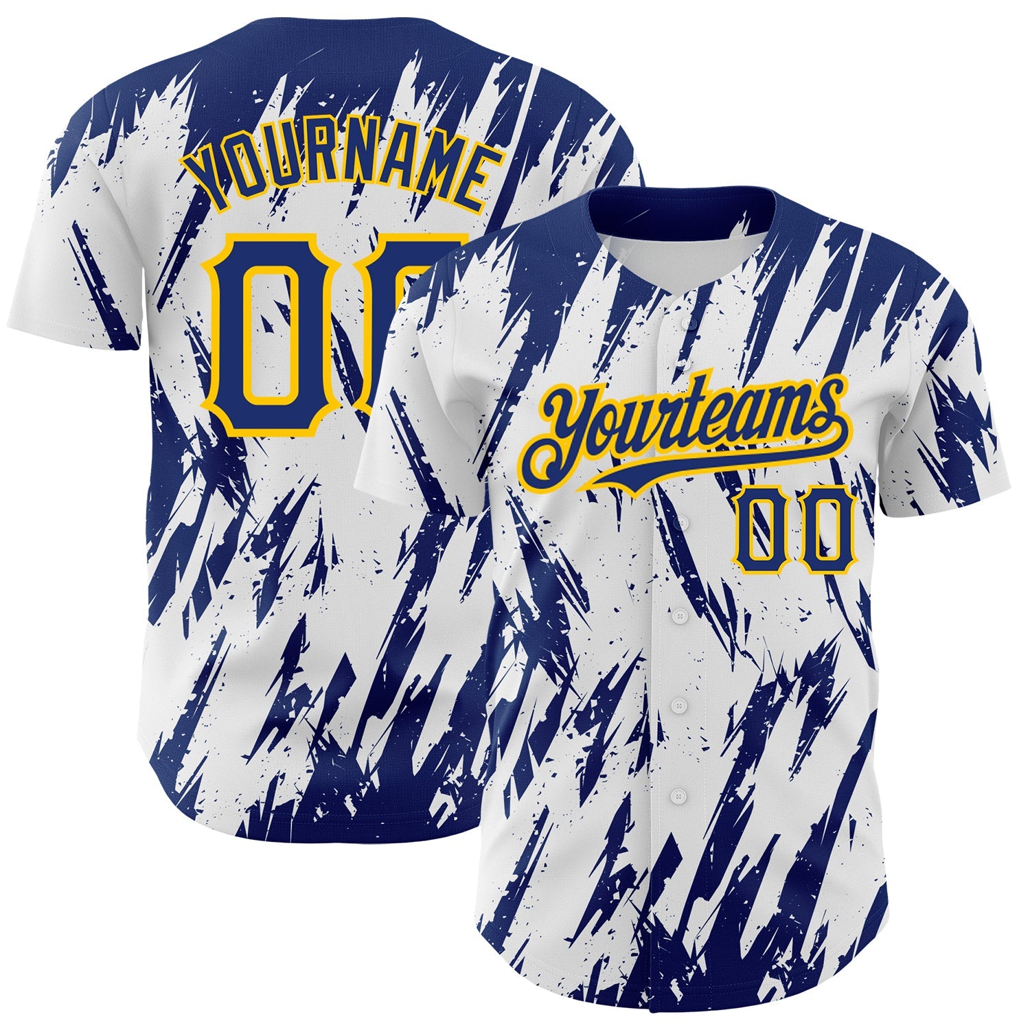 Custom White Royal-Yellow 3D Pattern Design Abstract Sharp Shape Authentic Baseball Jersey - Sky-Custom