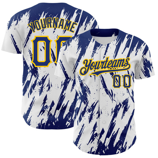 Custom White Royal-Yellow 3D Pattern Design Abstract Sharp Shape Authentic Baseball Jersey - Sky-Custom