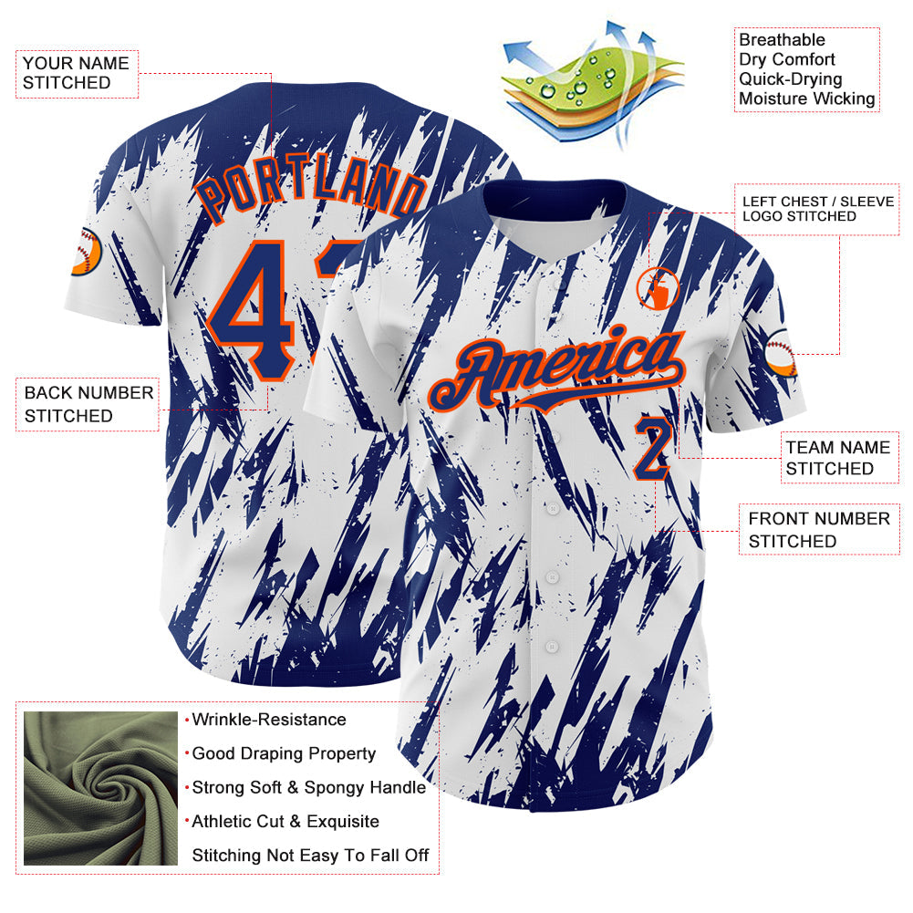 Custom White Royal-Orange 3D Pattern Design Abstract Sharp Shape Authentic Baseball Jersey - Sky-Custom