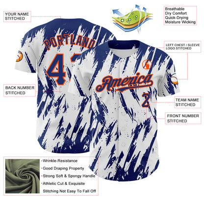 Custom White Royal-Orange 3D Pattern Design Abstract Sharp Shape Authentic Baseball Jersey - Sky-Custom