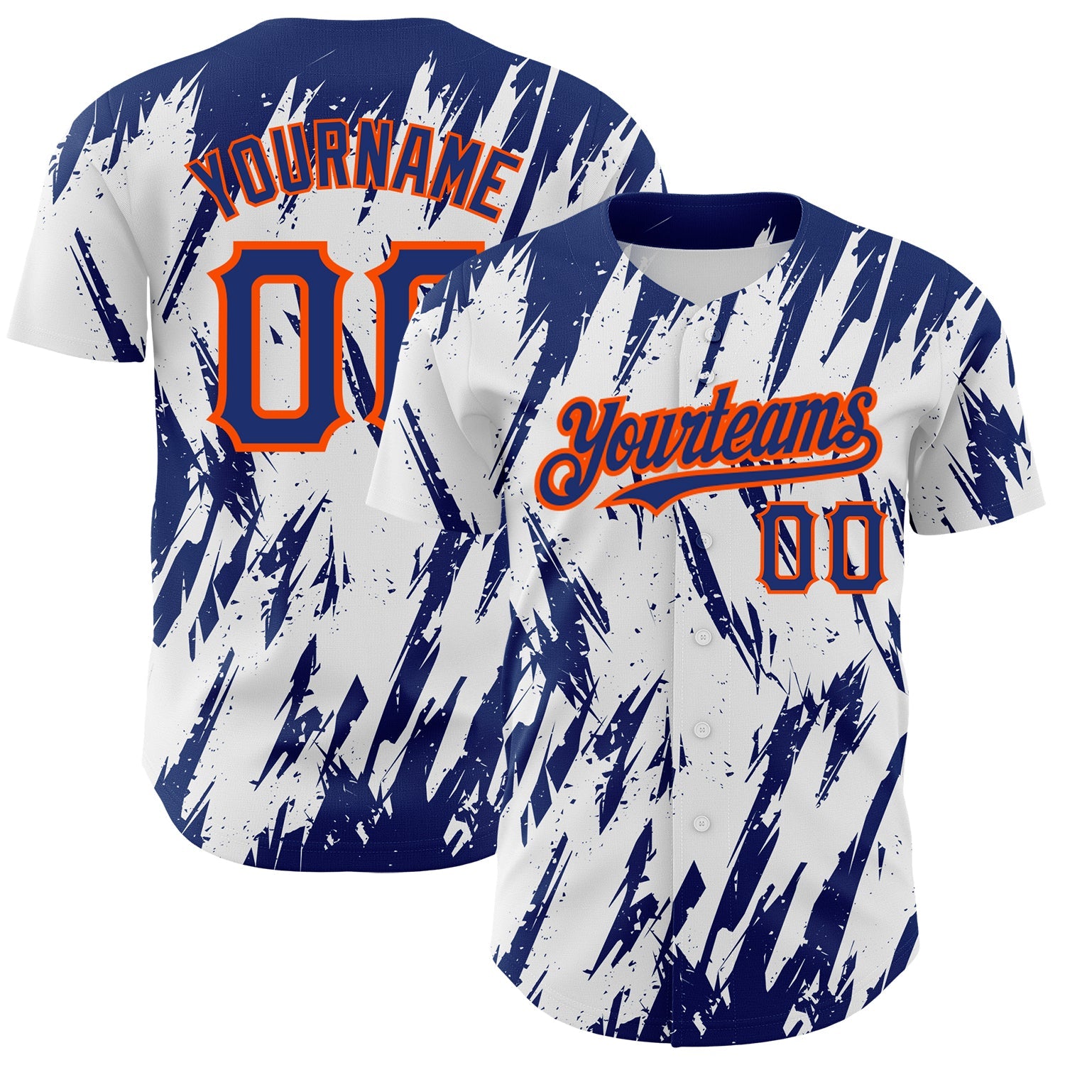 Custom White Royal-Orange 3D Pattern Design Abstract Sharp Shape Authentic Baseball Jersey - Sky-Custom