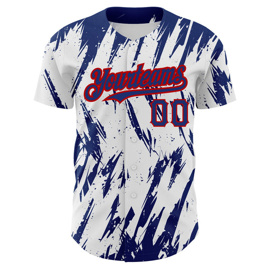 Custom White Royal-Red 3D Pattern Design Abstract Sharp Shape Authentic Baseball Jersey - Sky-Custom