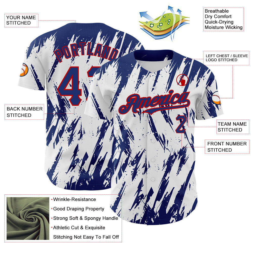 Custom White Royal-Red 3D Pattern Design Abstract Sharp Shape Authentic Baseball Jersey - Sky-Custom