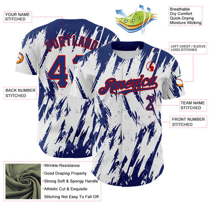 Custom White Royal-Red 3D Pattern Design Abstract Sharp Shape Authentic Baseball Jersey - Sky-Custom