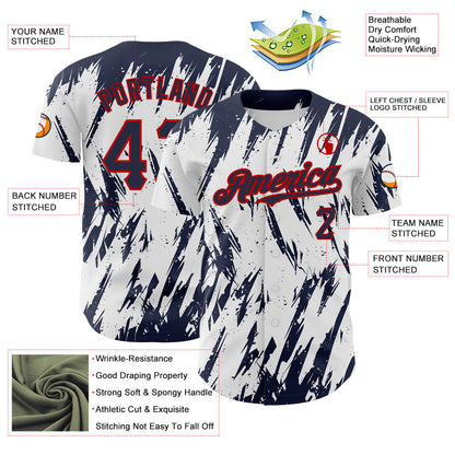Custom White Navy-Red 3D Pattern Design Abstract Sharp Shape Authentic Baseball Jersey - Sky-Custom